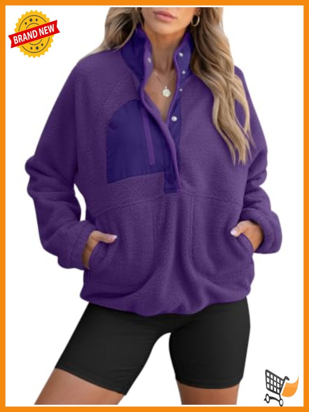 Womens Fleece Pullover Sherpa Jacket Casual Fuzzy Jacket with Pockets